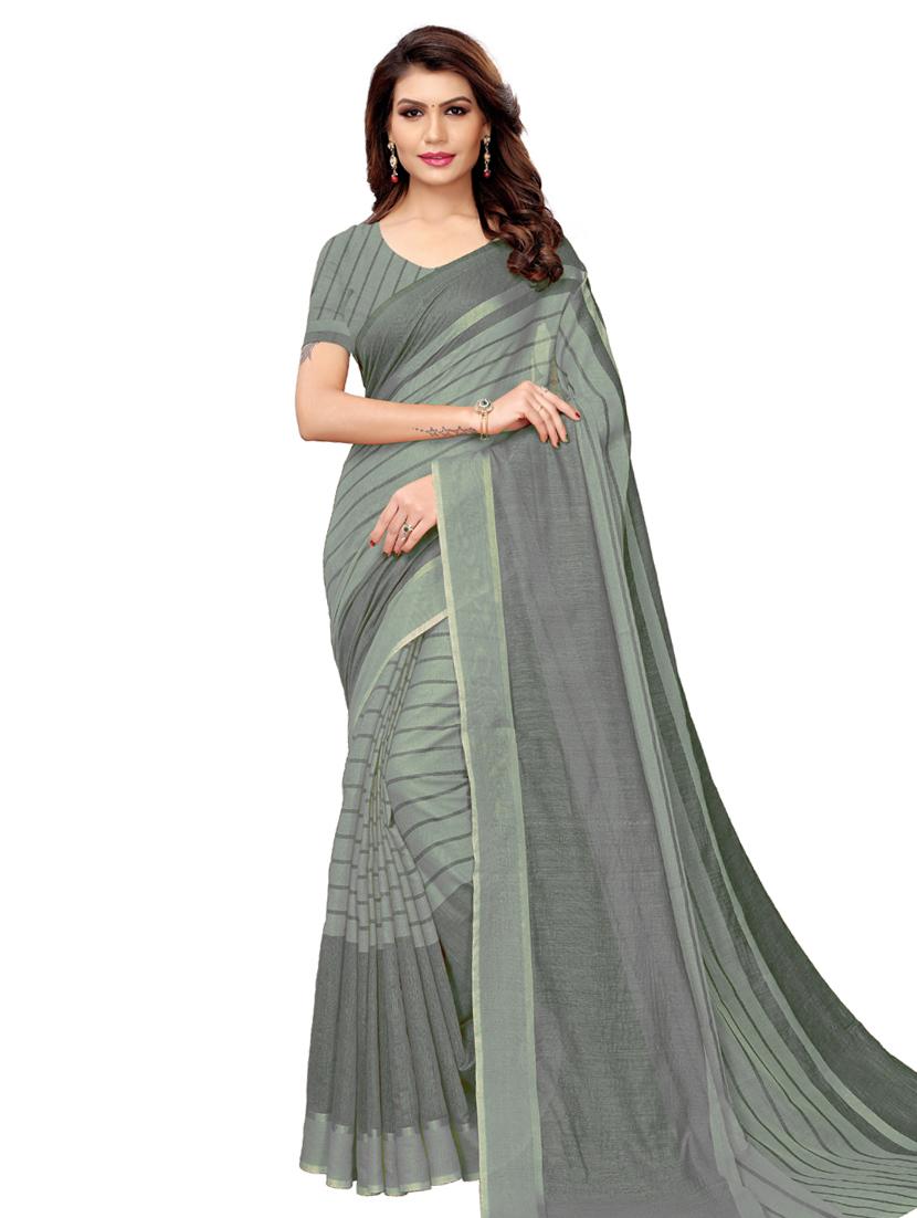 striped printed saree with blouse - 17536171 - Zoom Image - 1