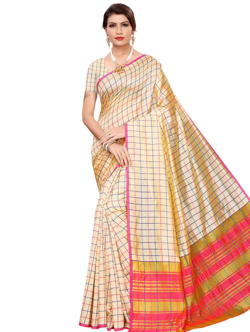 checkered printed saree with blouse - 17536179 - Standard Image - 1