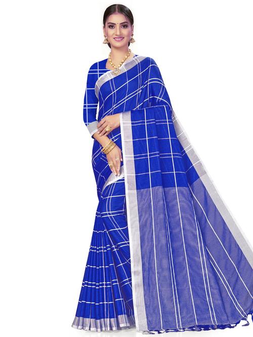 checkered plain saree with blouse - 17536184 - Standard Image - 1