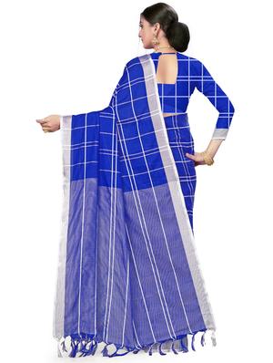 checkered plain saree with blouse - 17536184 - Standard Image - 2
