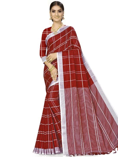 checkered plain saree with blouse - 17536185 - Standard Image - 1