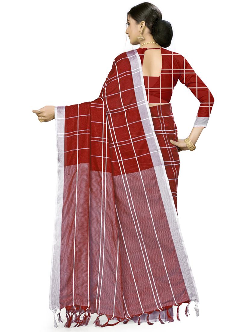 checkered plain saree with blouse - 17536185 - Zoom Image - 2