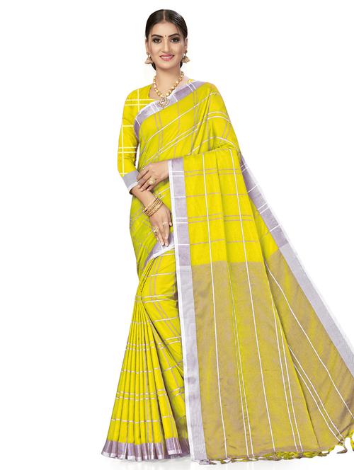 checkered plain saree with blouse - 17536189 - Standard Image - 1