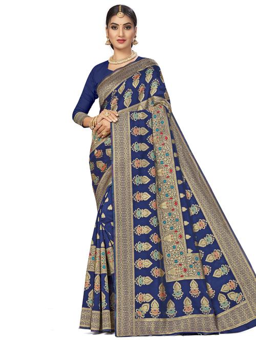 self design plain saree with blouse - 17536191 - Standard Image - 1