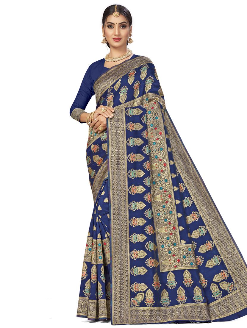 self design plain saree with blouse - 17536191 - Zoom Image - 1