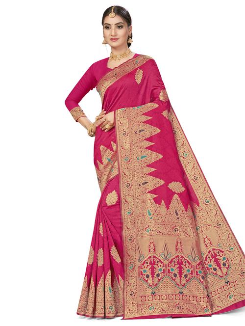 magenta plain saree with blouse - 17536193 - Standard Image - 1