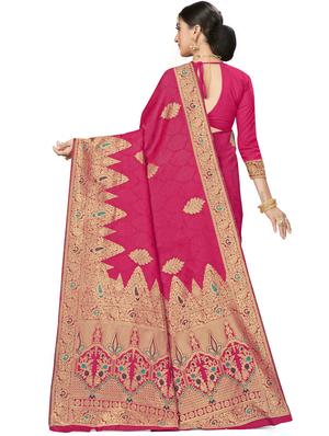 magenta plain saree with blouse - 17536193 - Standard Image - 2