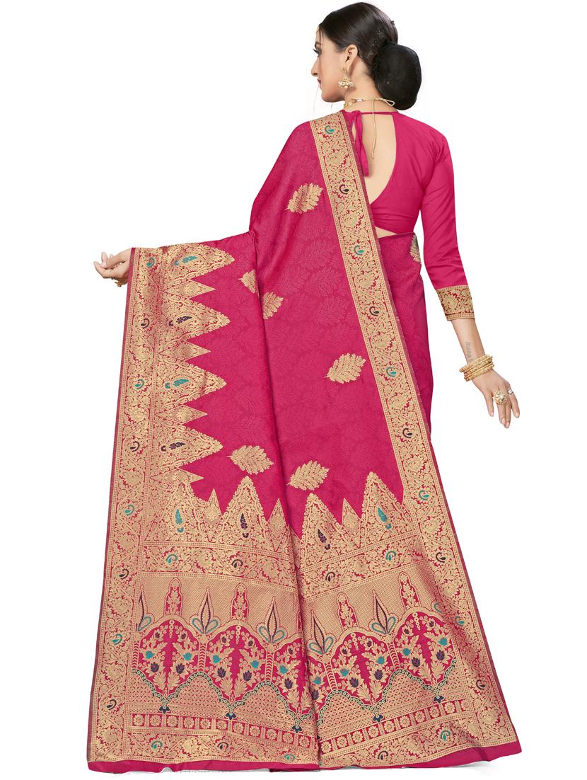 magenta plain saree with blouse - 17536193 - Zoom Image - 2