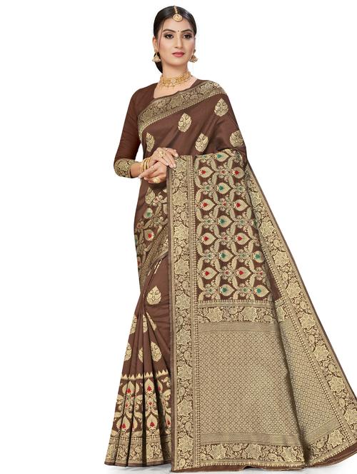 self design plain saree with blouse - 17536194 - Standard Image - 1