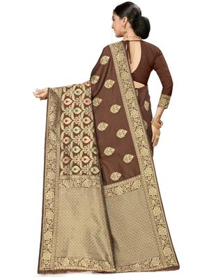 self design plain saree with blouse - 17536194 - Standard Image - 2