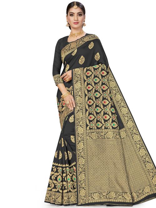 self design plain saree with blouse - 17536195 - Standard Image - 1