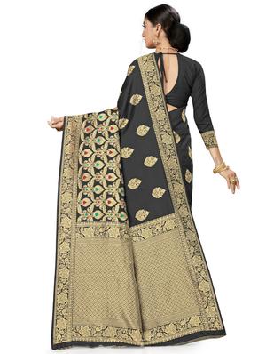 self design plain saree with blouse - 17536195 - Standard Image - 2