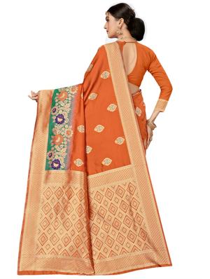 self design plain saree with blouse - 17536197 - Standard Image - 2
