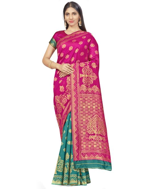 magenta plain saree with blouse - 17536201 - Standard Image - 1