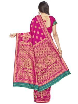 magenta plain saree with blouse - 17536201 - Standard Image - 2