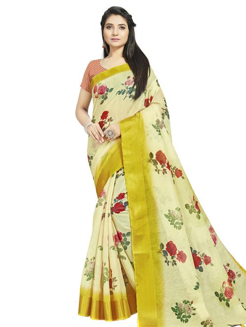 floral plain saree with blouse - 17536203 - Standard Image - 1