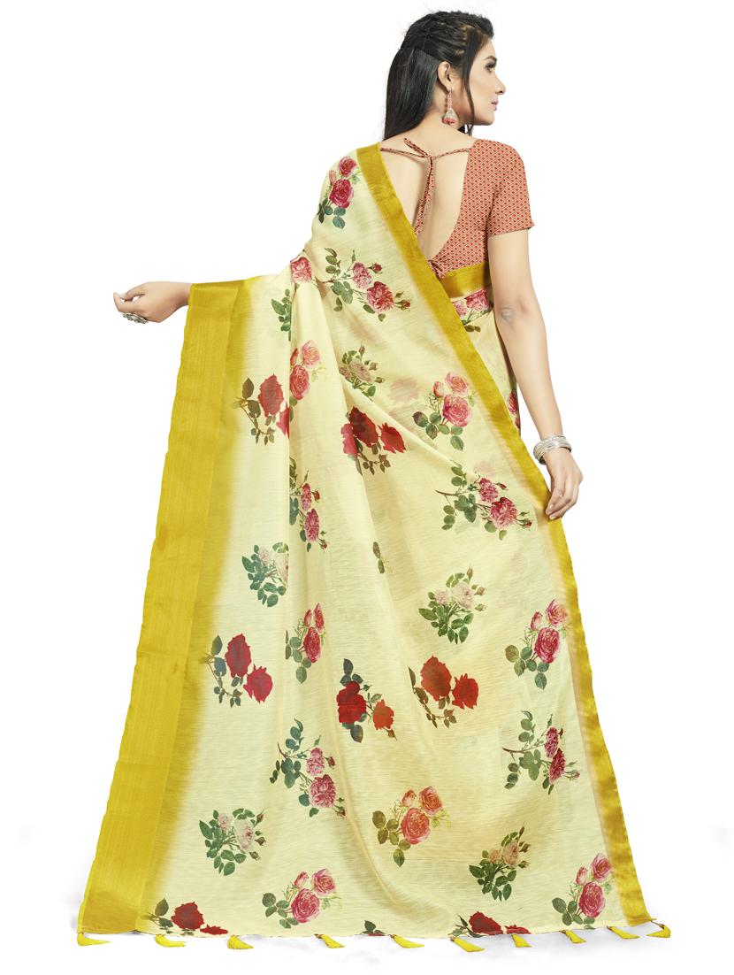 floral plain saree with blouse - 17536203 - Zoom Image - 2