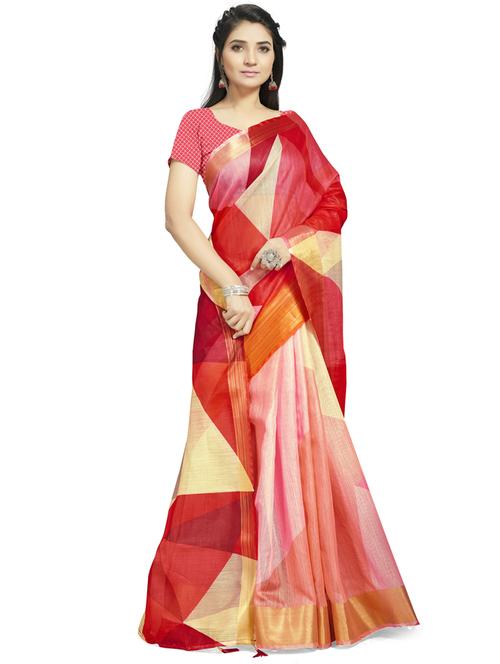 checkered printed saree with blouse - 17536206 - Very Small Image - 1