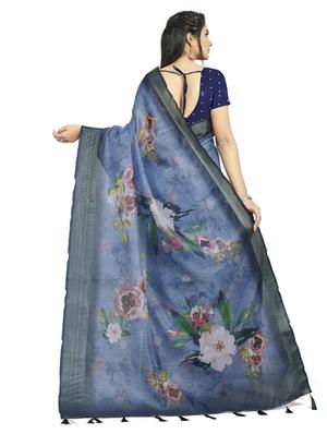 floral plain saree with blouse - 17536207 - Standard Image - 2