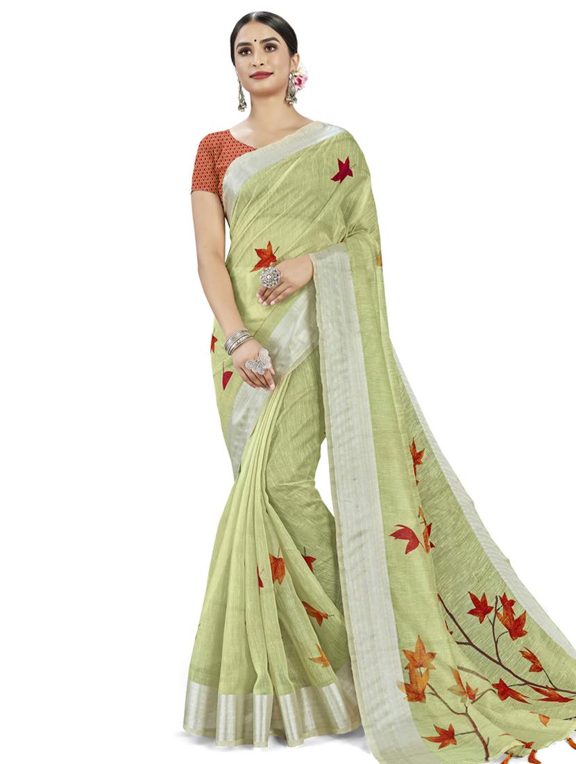 floral plain saree with blouse - 17536211 - Zoom Image - 1