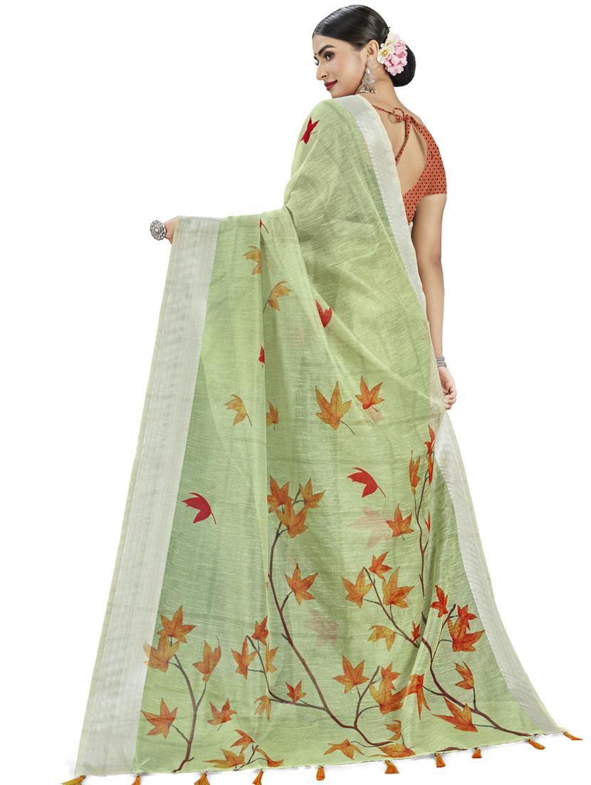 floral plain saree with blouse - 17536211 - Zoom Image - 2