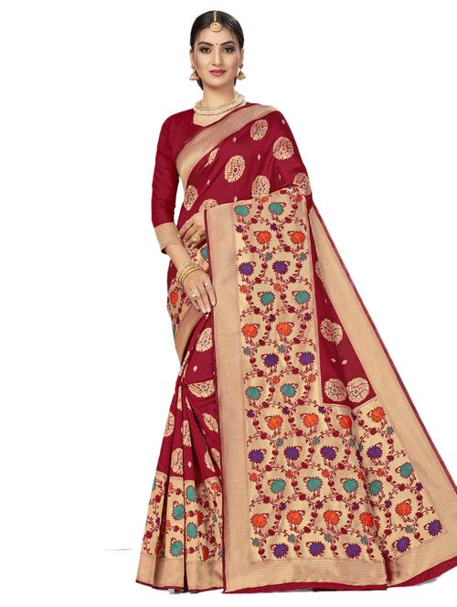 self design plain saree with blouse - 17536220 - Standard Image - 1