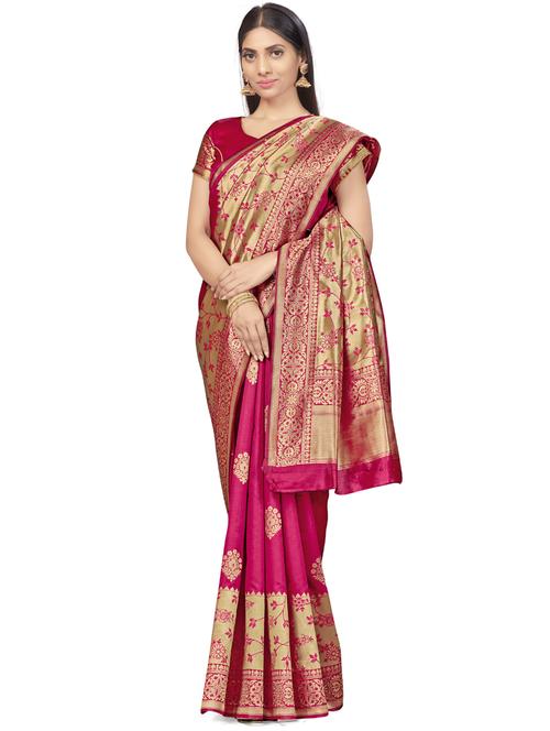 magenta plain saree with blouse - 17536221 - Standard Image - 1