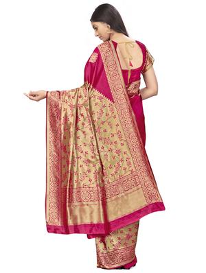 magenta plain saree with blouse - 17536221 - Standard Image - 2