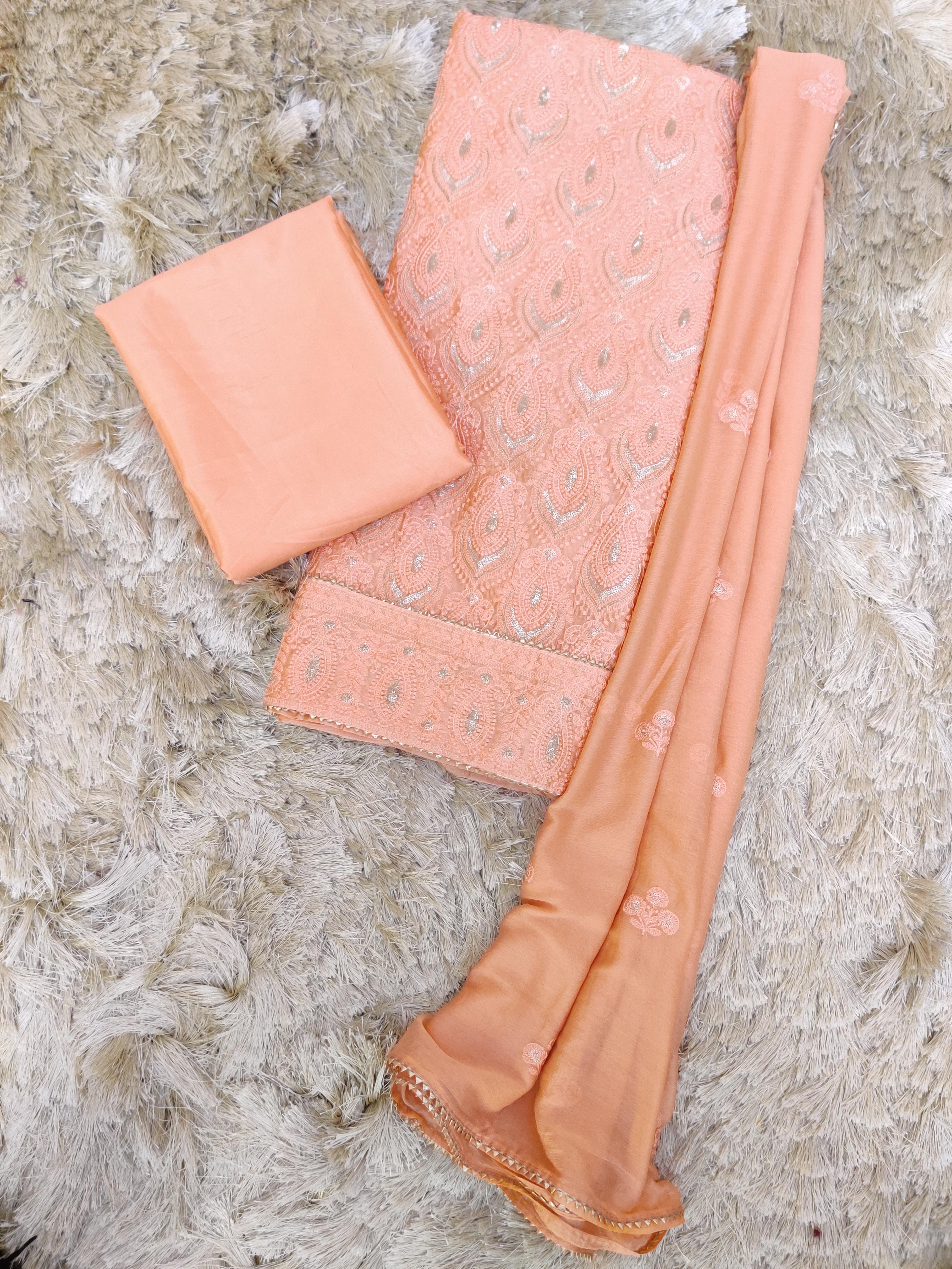 peach embroidered suit set - 17536432 - Zoom Image - 1