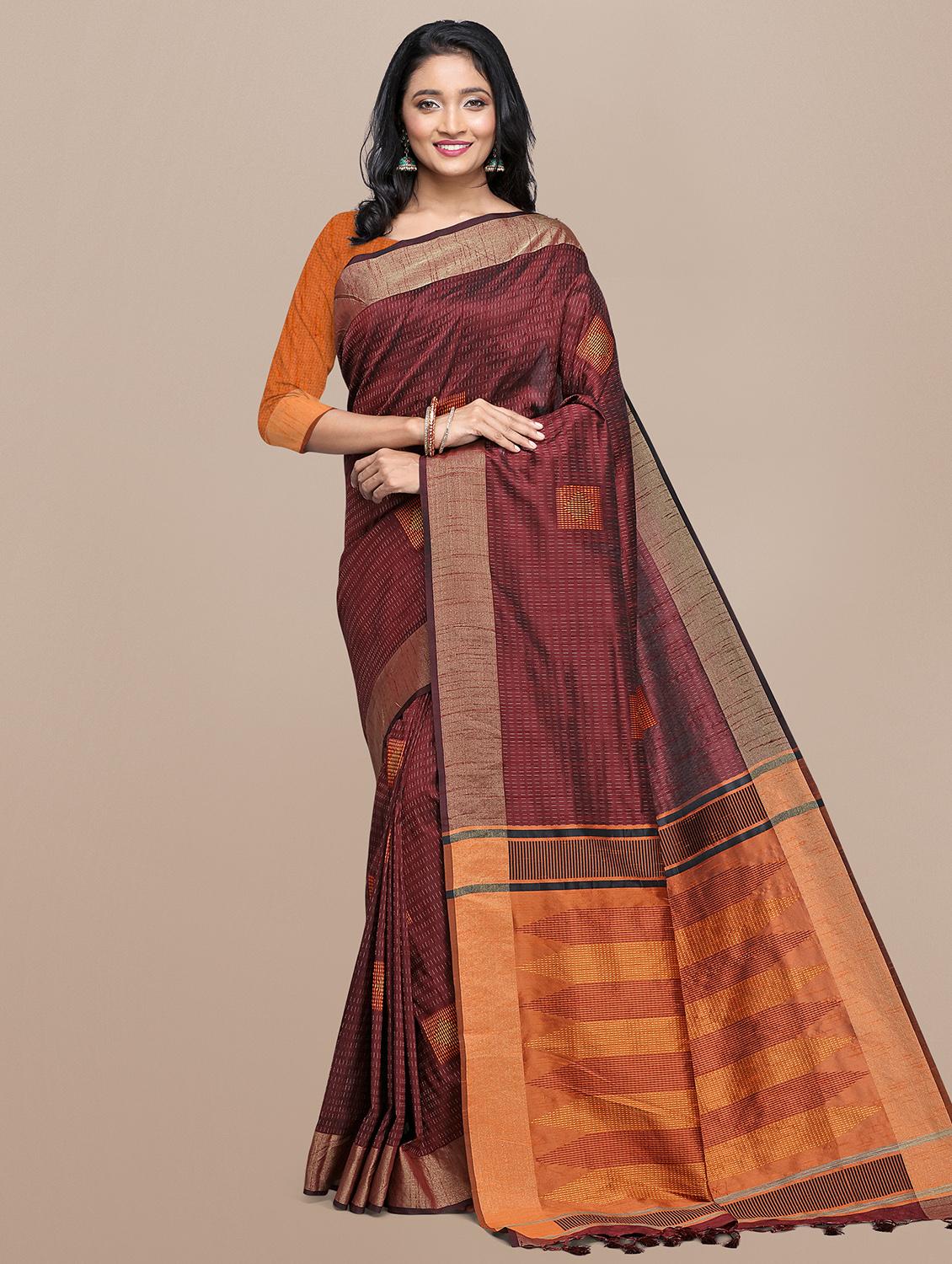geometrical banarasi saree with blouse - 17536464 - Zoom Image - 1
