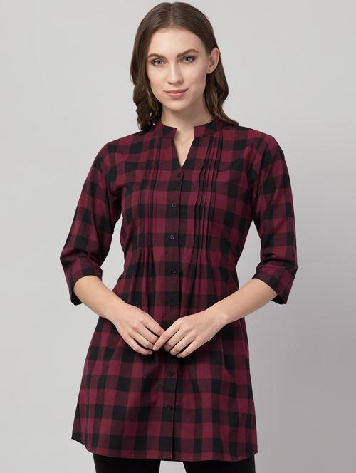 maroon cotton regular tunic - 17536494 - Standard Image - 1