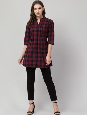 maroon cotton regular tunic - 17536494 - Standard Image - 3