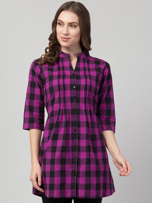 mandarin neck checkered tunic - 17536496 - Standard Image - 1