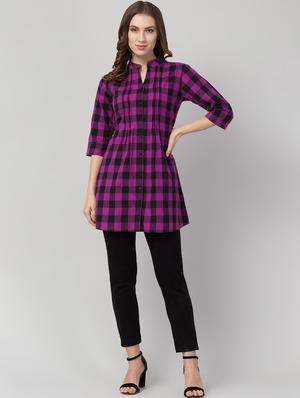 mandarin neck checkered tunic - 17536496 - Standard Image - 3