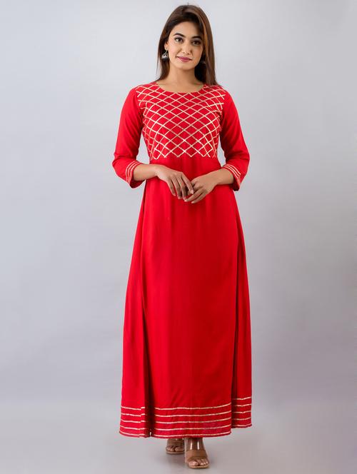 gota work a-line ethnic dress - 17536518 - Standard Image - 1