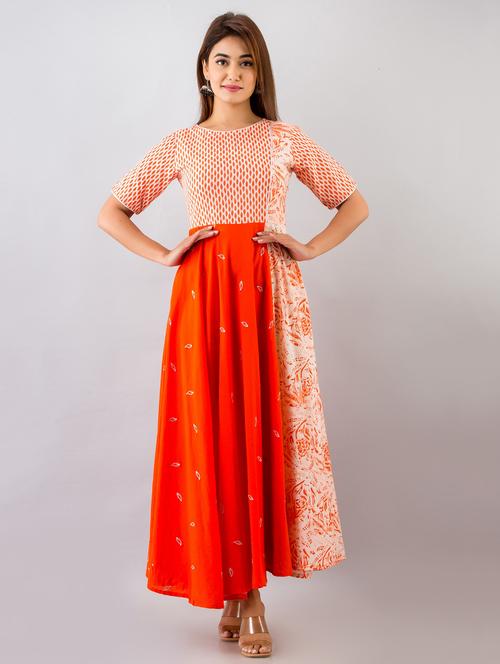 orange cotton anarkali kurta - 17536530 - Standard Image - 1