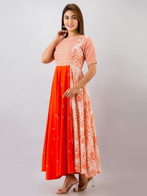 orange cotton anarkali kurta - 17536530 - Standard Image - 2