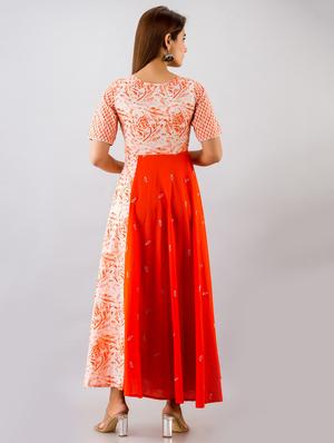 orange cotton anarkali kurta - 17536530 - Standard Image - 3