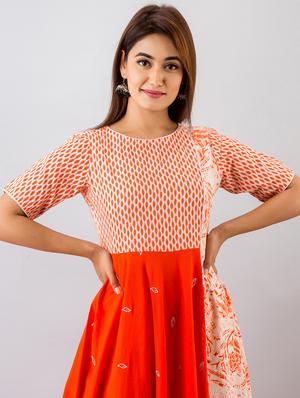 orange cotton anarkali kurta - 17536530 - Standard Image - 4