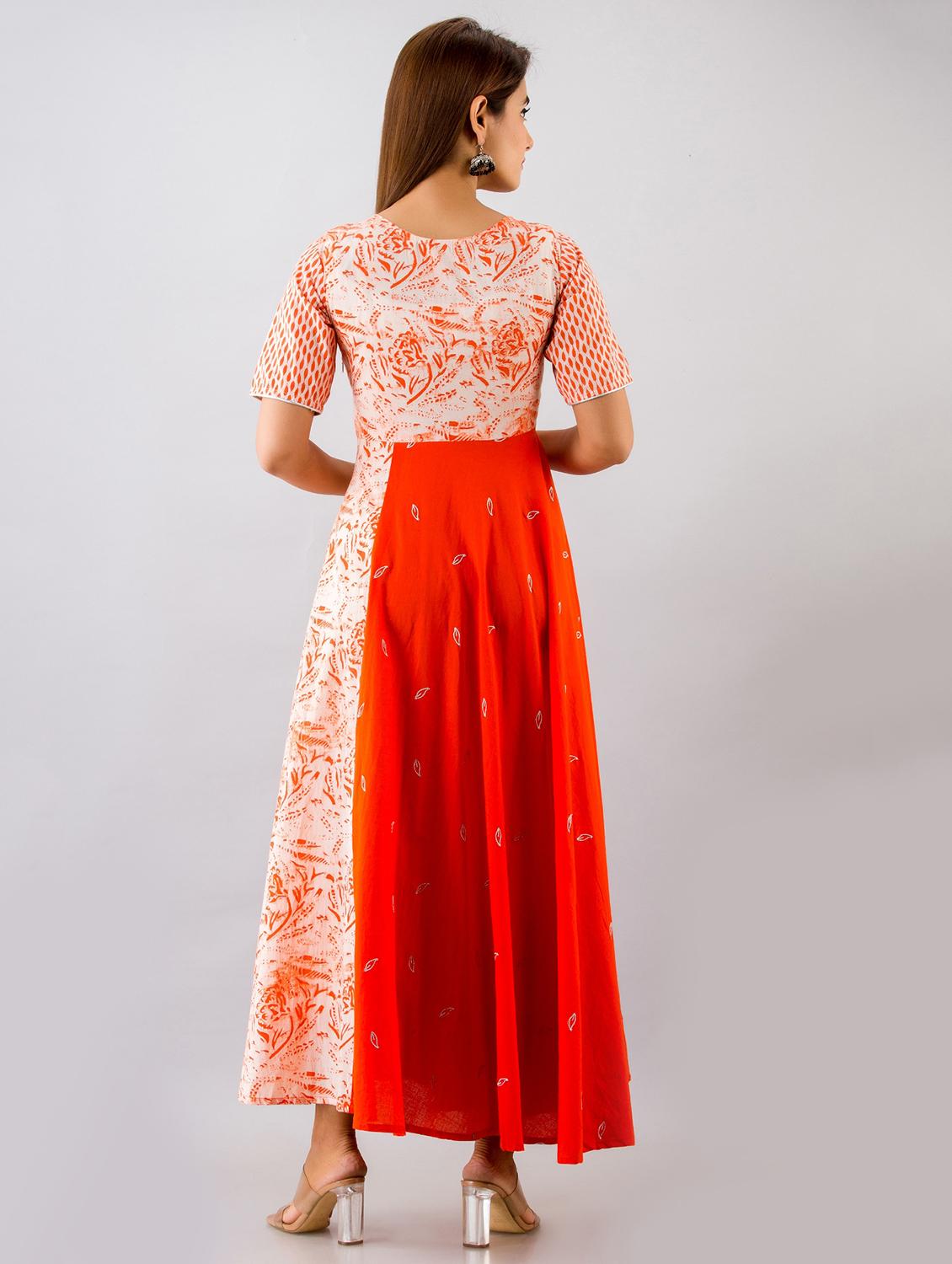 orange cotton anarkali kurta - 17536530 - Zoom Image - 3
