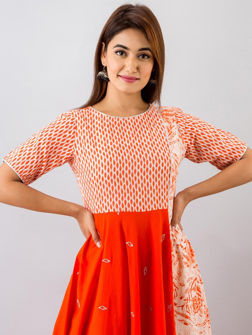 orange cotton anarkali kurta - 17536530 - Zoom Image - 4