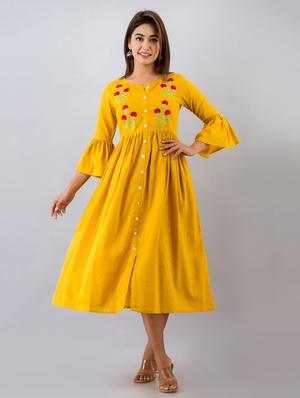 yellow cotton blend anarkali kurta - 17536536 - Standard Image - 2