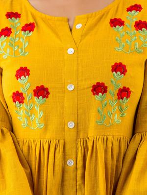yellow cotton blend anarkali kurta - 17536536 - Standard Image - 4