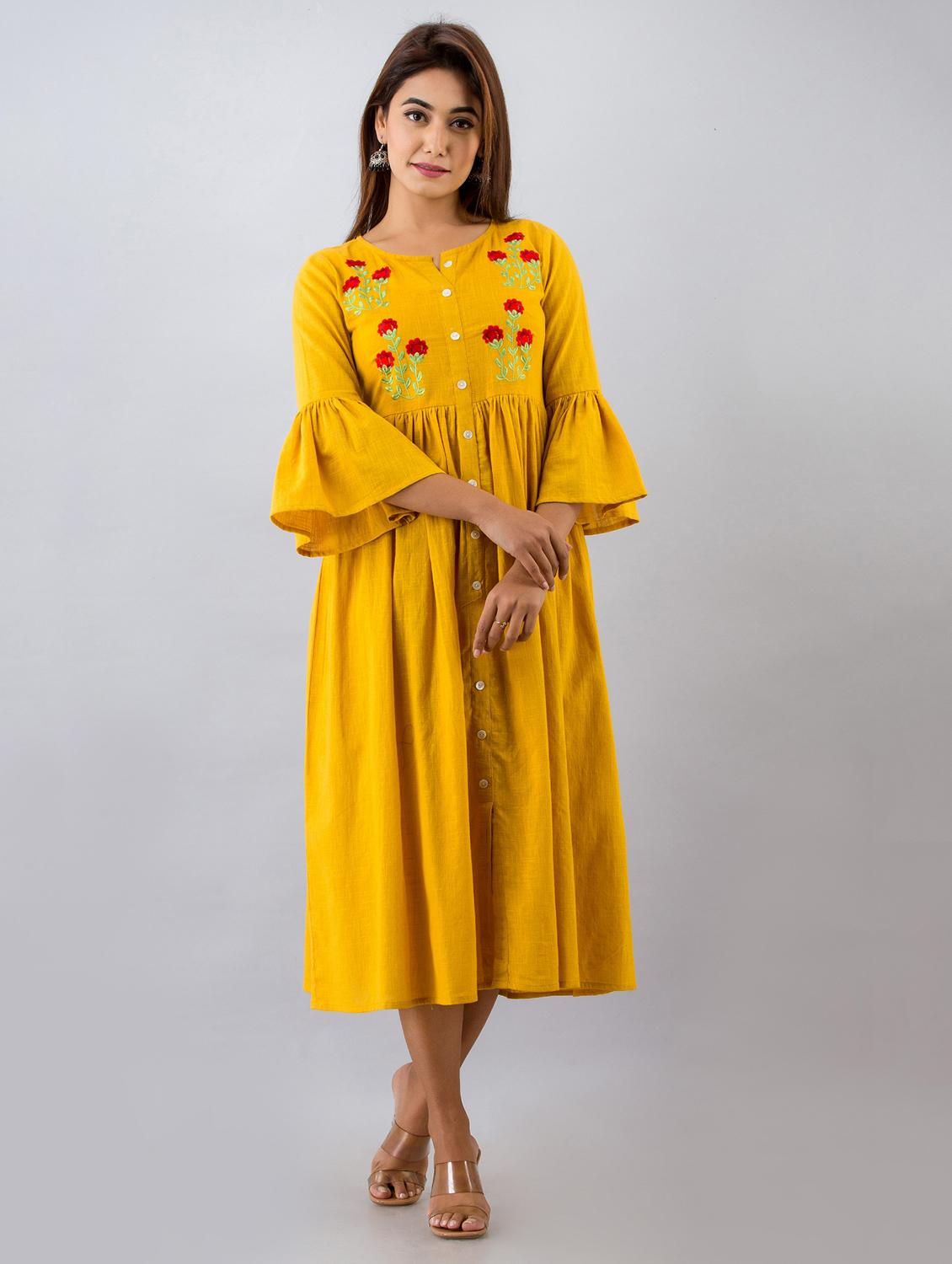 yellow cotton blend anarkali kurta - 17536536 - Zoom Image - 1
