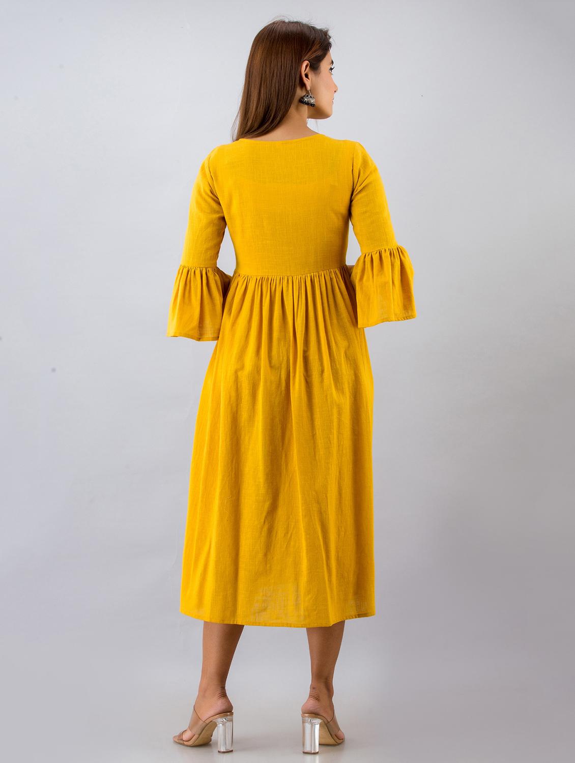 yellow cotton blend anarkali kurta - 17536536 - Zoom Image - 3