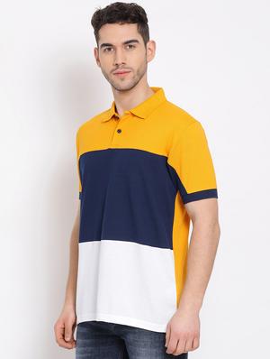 yellow color block polo t-shirt - 17536855 - Standard Image - 2