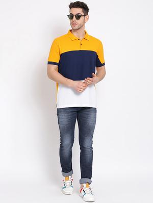 yellow color block polo t-shirt - 17536855 - Standard Image - 4