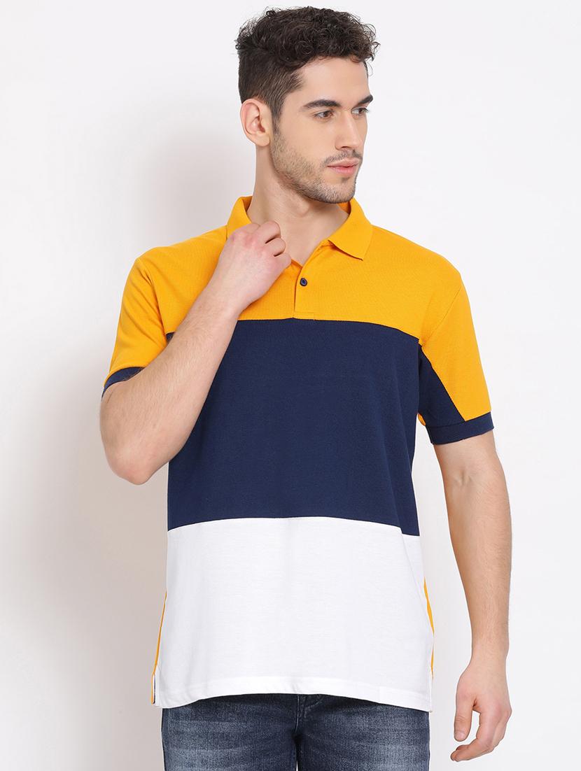 yellow color block polo t-shirt - 17536855 - Zoom Image - 1
