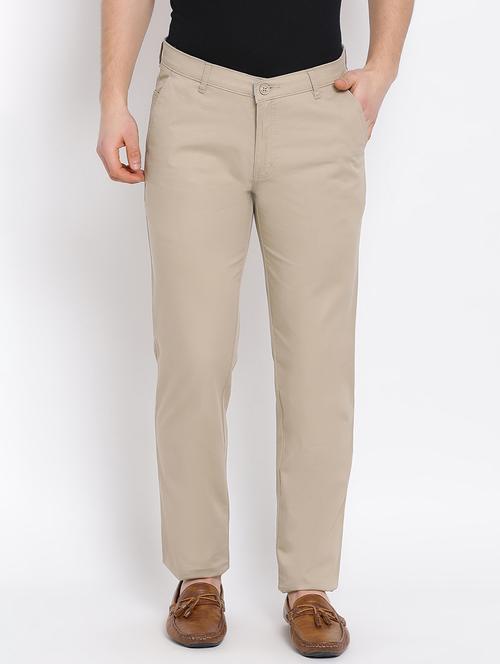 beige solid chinos - 17536874 - Standard Image - 1