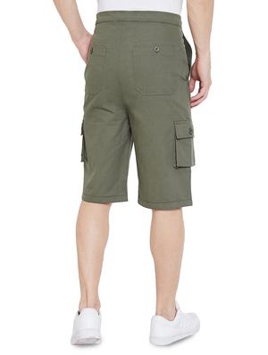 olive solid cargo shorts - 17537135 - Standard Image - 3